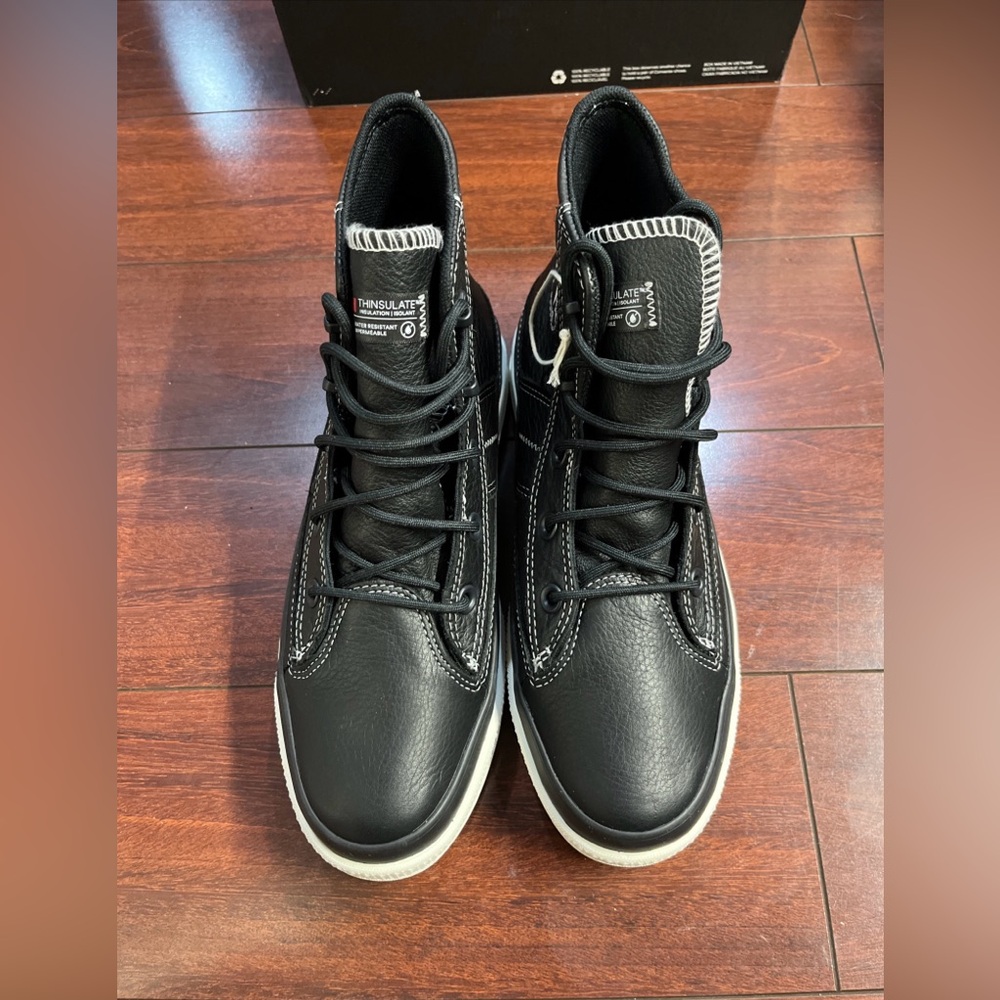 Womens 7.5 Converse Equip Hi Top Boot Leather Waterproof Shoe Black A08555C New - Picture 14 of 16